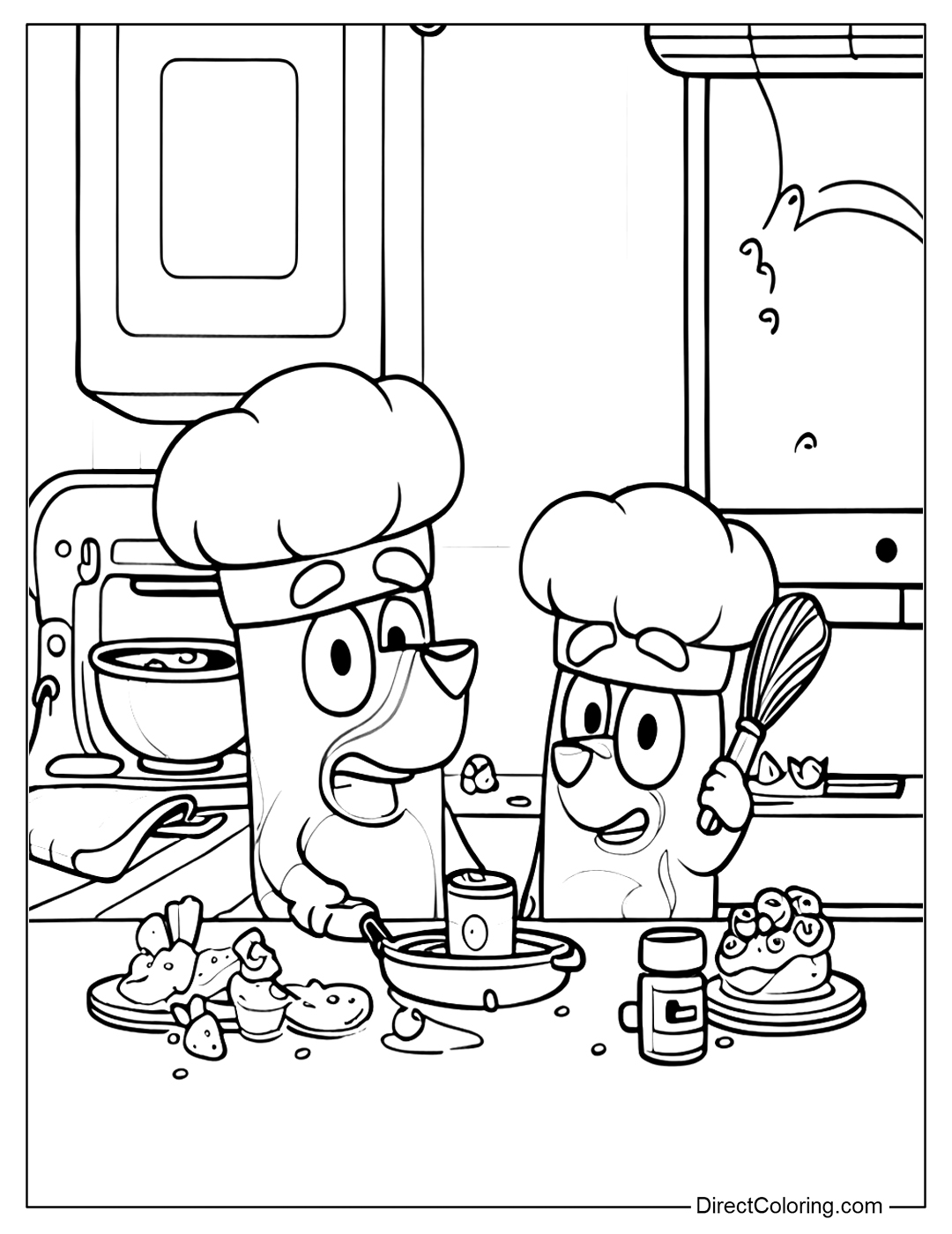 Bluey and Bingo in the Kitchen Coloring for Kids